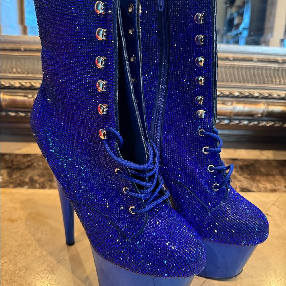 Royal Blue Rhinestone 8 Inch Pleaser Boots